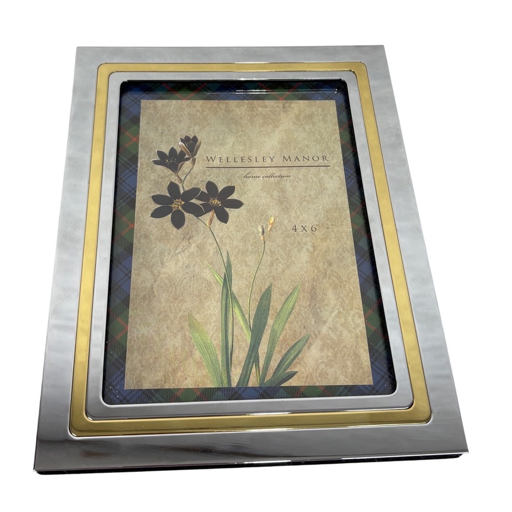 Wellesley Manor 4x6 Picture Frame Silver and Gold Tone Metal Two-Tone Vintage